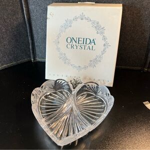 Oneida Crystal SOUTHERN GARDEN 3-Part Relish Dish Heart Shape 8" Germany Cottage
